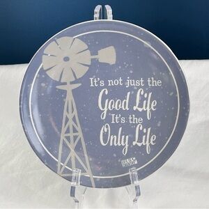 Big Sky Carvers Life is Country Windmill Bread Plate Stoneware Pastel Blue 6.5”